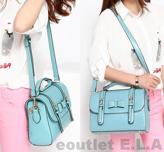 RETRO BABY BLUE PU SATCHEL BAG